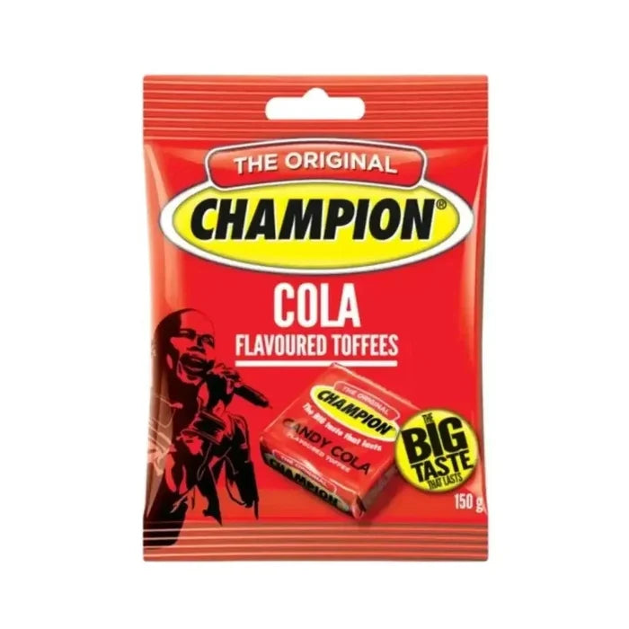 Wilson Champion Toffee Prepack 150g with cola flavor, popular South African candy