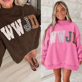 WWJD Mixed Pattern Embroidered Mock Neck Sweatshirt - Pink OR Brown