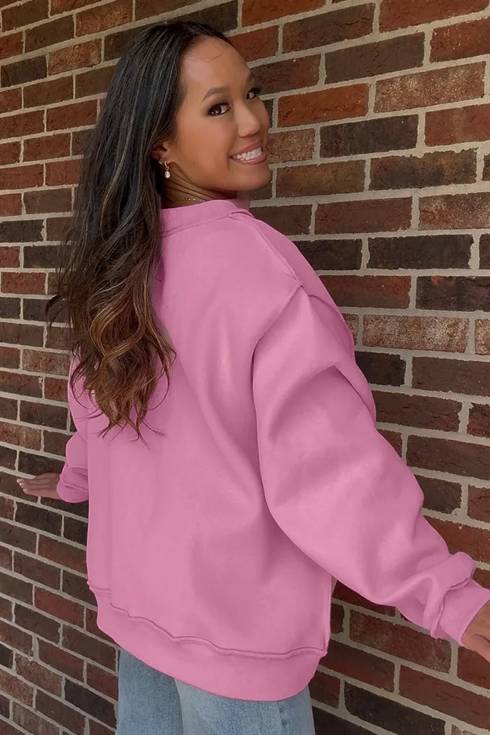 WWJD Mixed Pattern Embroidered Mock Neck Sweatshirt - Pink OR Brown