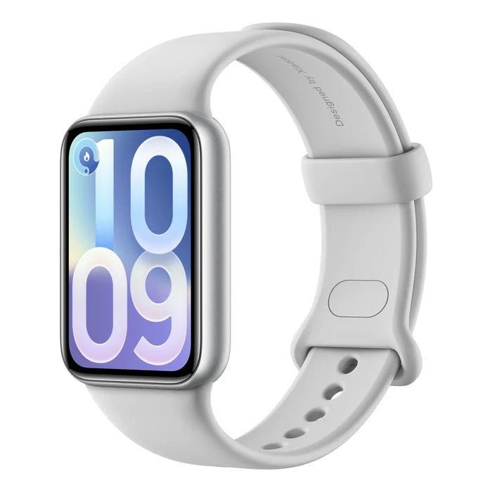Xiaomi Smart Band 10 Pro in het zilver schuin van rechtsvoor